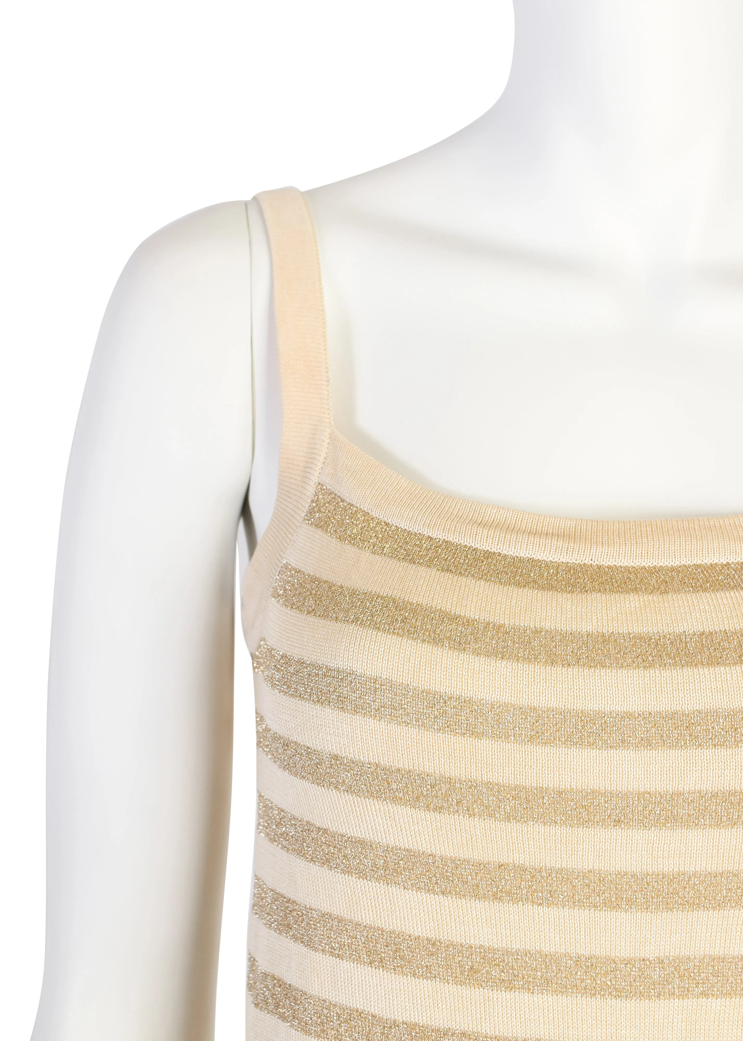 Yves Saint Laurent Vintage 1975 Cream Gold Metallic Striped Silk Tank Top