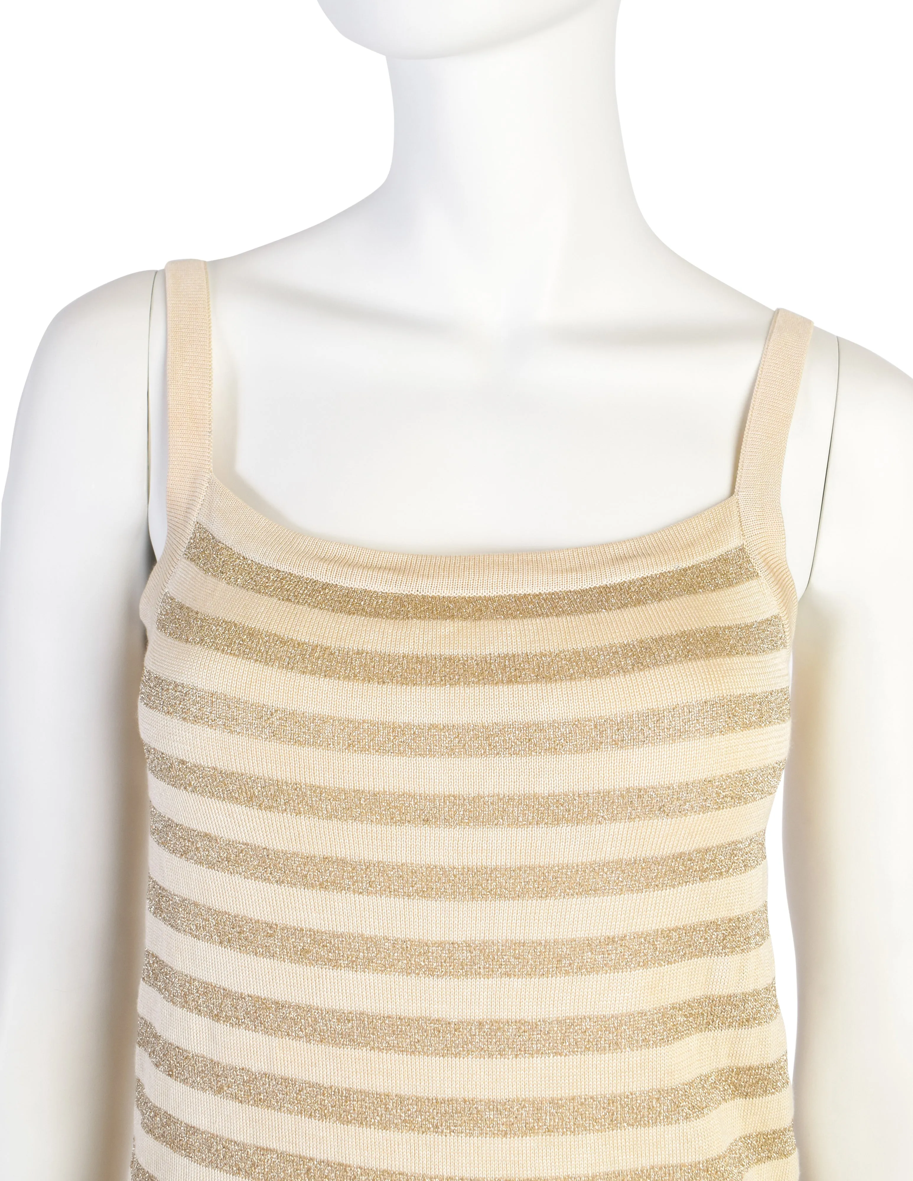 Yves Saint Laurent Vintage 1975 Cream Gold Metallic Striped Silk Tank Top